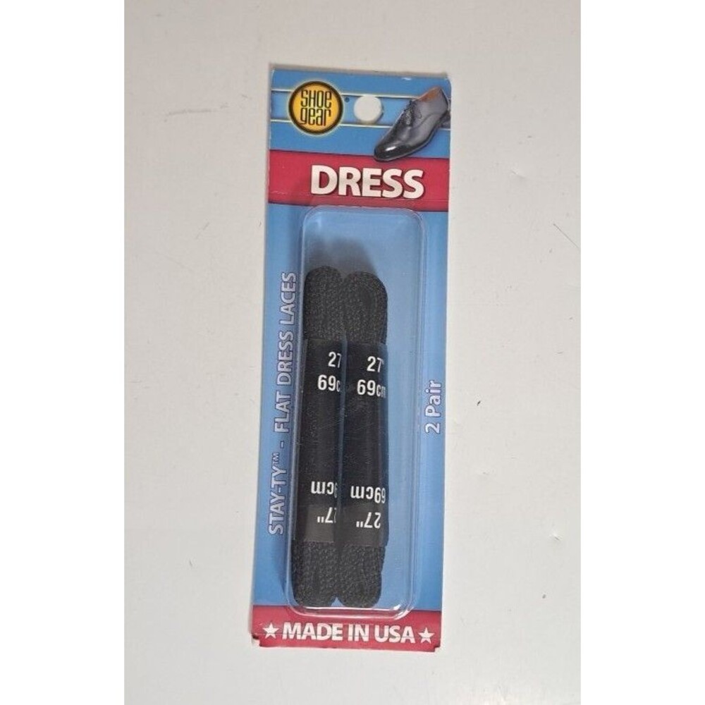 Shoe Gear Stay-Ty Flat Dress Laces 27" Black 2 Pair Set Made in USA NEW Pack
